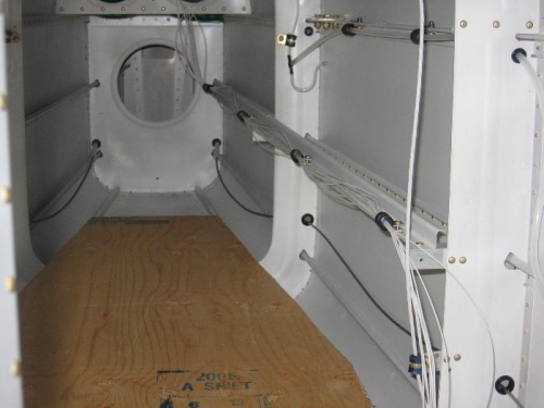 Elevator trim, nav and strobe light wiring routed to the aft fuselage