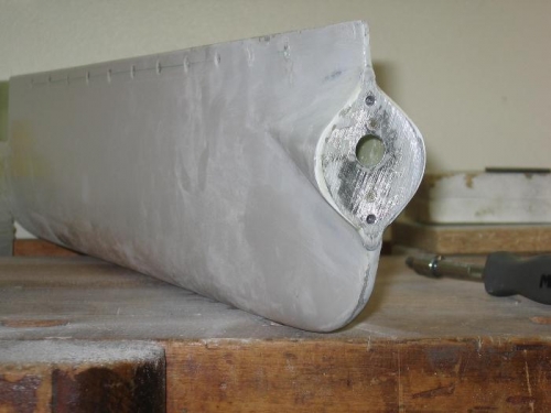 Rudder lower fairing nav light mount plate epoxied in