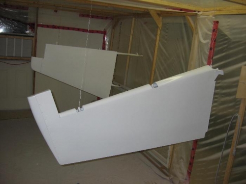 Rudder and vertical stabilizer painted