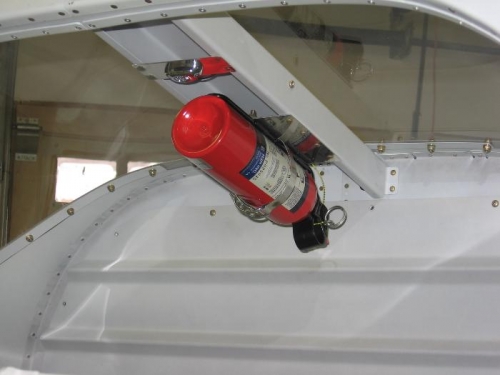 Fire extinguisher mount fabricated and extinguisher installed