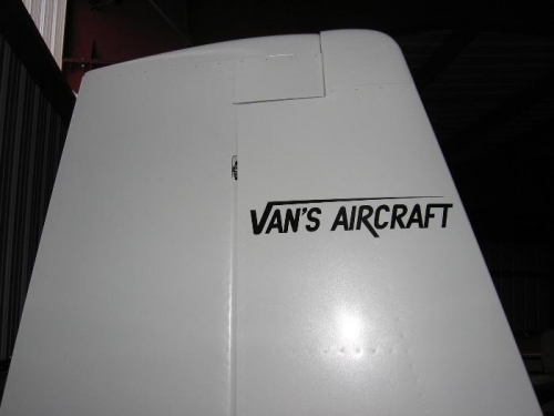 Van's Aircraft Logo installed on the vertical stabilizer