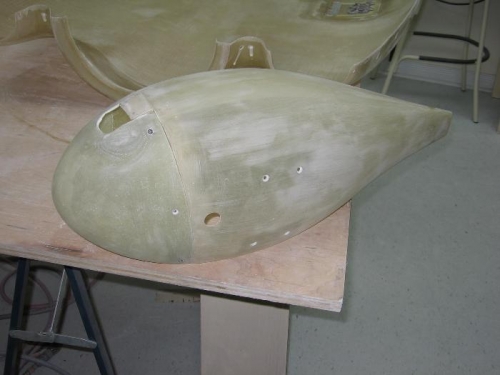 Nose wheel fairing sanded after micro application