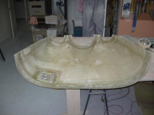 Upper engine cowl inner face sanded and micro applied