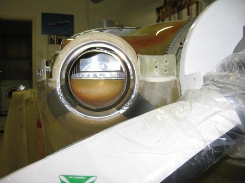 View of the right engine cooling air inlet with inlet ring and plenum fitted