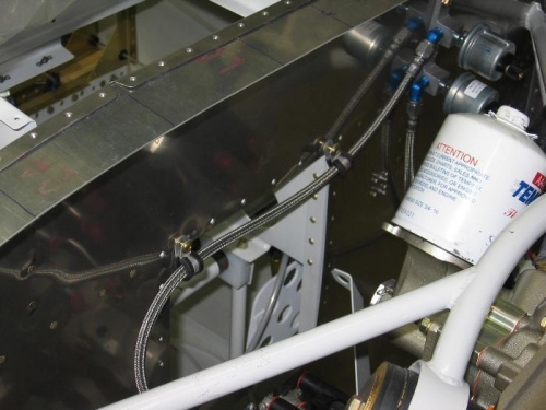 Oil pressure transducer sense line installed