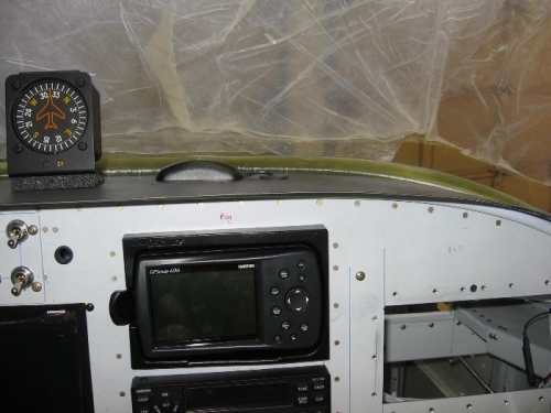 Garmin 496 GPS antenna installed on the glareshield