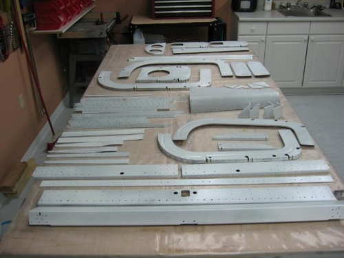Alodined and primed fuselage parts