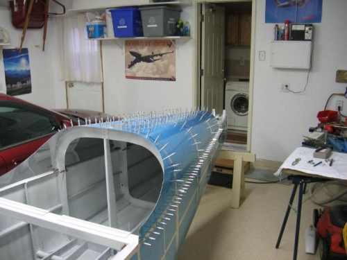 F-774 and F-775 upper aft skins clecoed on