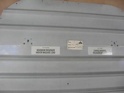Baggage compartment placarded and aircraft data plate stamped