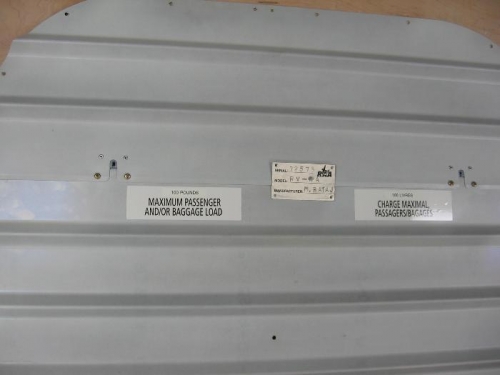 Baggage compartment placarded and aircraft data plate stamped