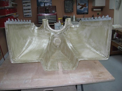 Lower engine cowling sanded and miro applied