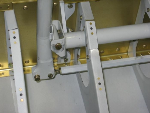 Control stick, control column push rod and seat rib access plates installed