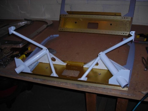 Landing gear weldments trial fitted to the front of the forward center section