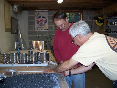Jim and I wrestle a pushrod rod end bearing into submission