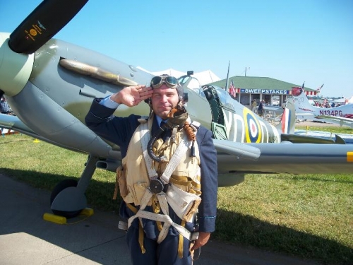 Only at Oshkosh will you see an authentic reenactor in front of a real Supermarine Spitfire