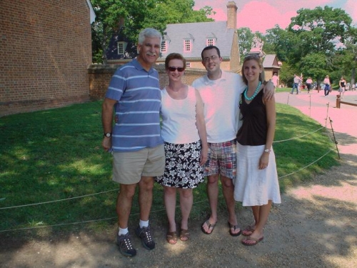 Me, Miss Vick, our son Drew and our daughter in law Anna at Williamsburg