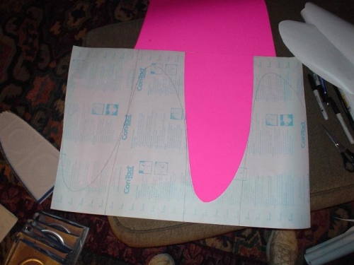 Hot pink template for shelf paper rib mask