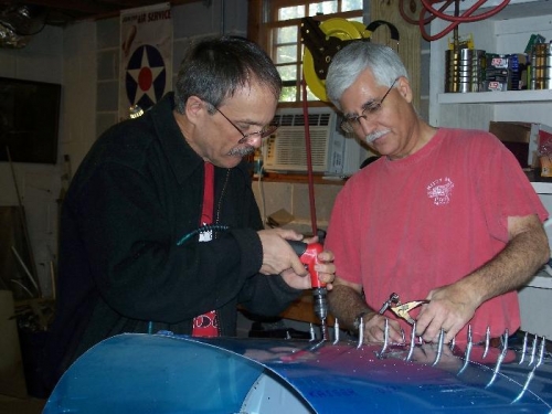 Jim and I drilling on the top skin over the cockpit