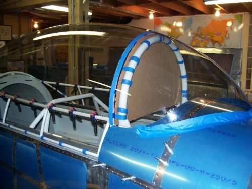 Canopy clamped onto the frame with cardboard between the windscreen frame and the canopy frame