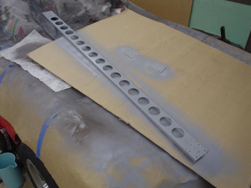 Right aileron spar and doubler plates on the priming table (Spitfire)