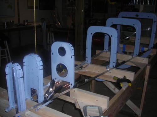 Aft bulkheads set in the jig.