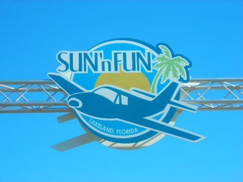 Sun-N-Fun's new logo at the entrance to the show