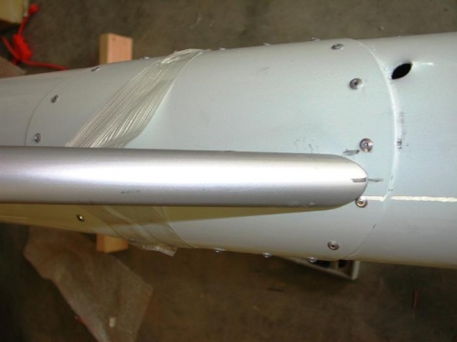 Looking down at offset tail fin