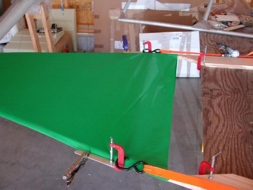 Clamped and stretched fabric