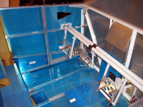 Left view, floor, with stiffeners and rudder pedal assembly