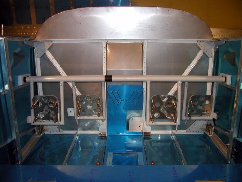 Forward view, floor, with stiffeners and rudder pedal assembly