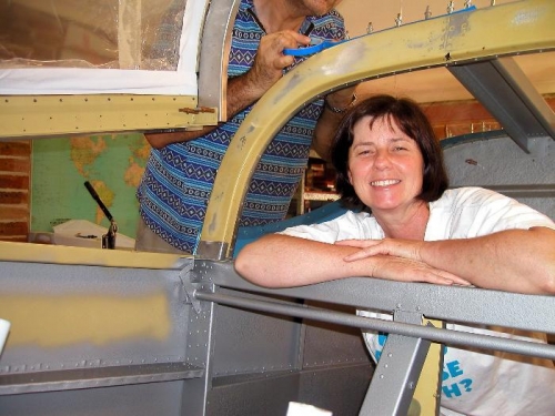 First passenger and me taping the cut line for the rear window