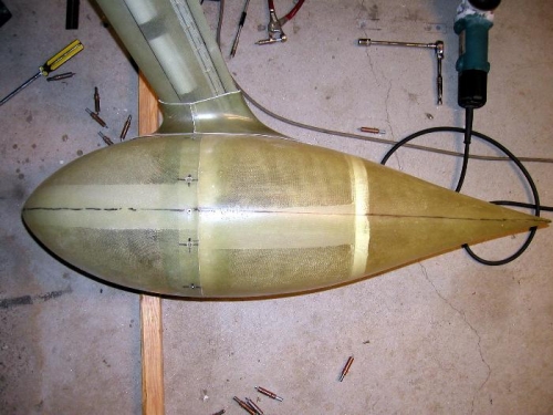 View from teh top, legs fairings still need to be aligned before drilling lower intersection fairings