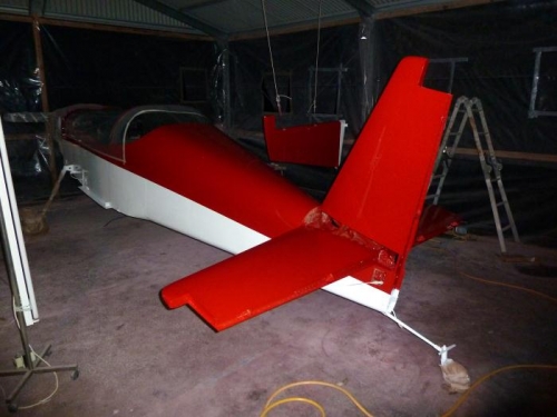 Horizontal adn vertical stab repainted because of water splatter from spray gun