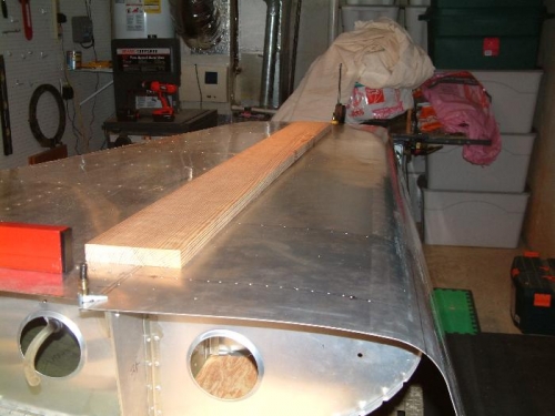 Skin lined up for A5 Spar Rivet Line.