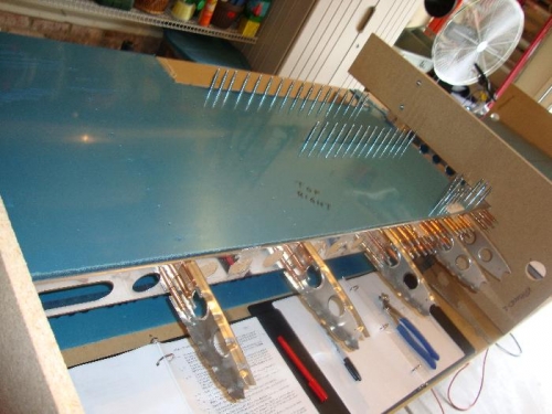 Clecoed Right Aft Skin to Rear Spar