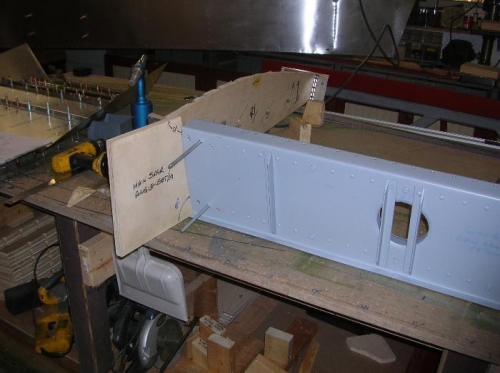 Passenger side Jig in place in Center Wing Spar and 81 degree angle checked and match