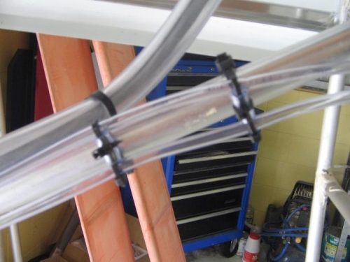 pitot tubing attached to frame with cable ties and stand offs.