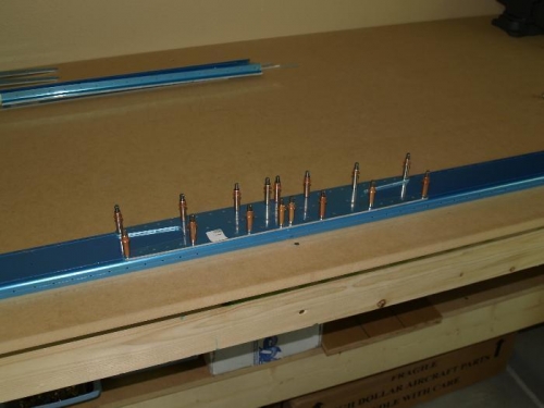 Front and rear spars clecoed with angle attach brackets