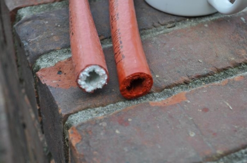 Treated and untreated firesleeve ends.