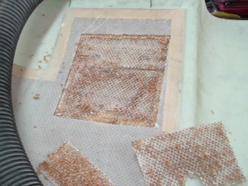 Inner skin peeled and honeycomb removed