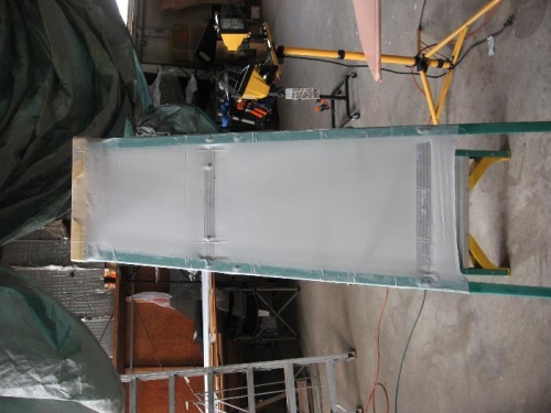 Test panel is fabric on a step ladder.