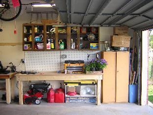 Fixed workbench with pegboard