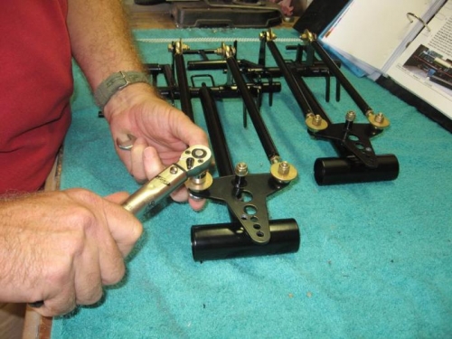 Tensioning the last bolt & nut on the rudder pedal assemblies