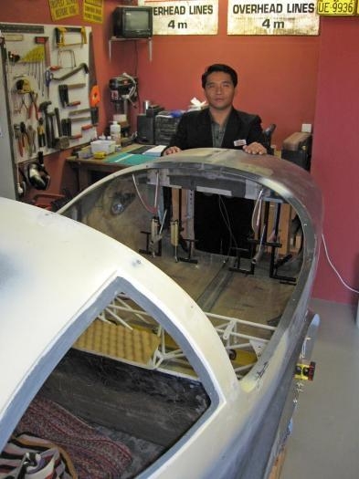 Rithy (from Cambodia) inspecting the plane