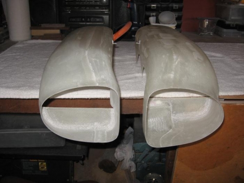 Ram air ducts after grinding, sanding and filling.