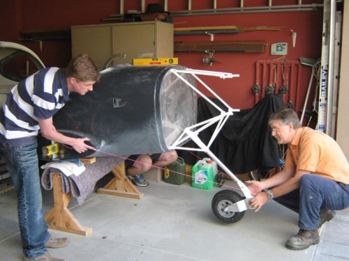 Setting the front gear alignment before drilling and bolting.