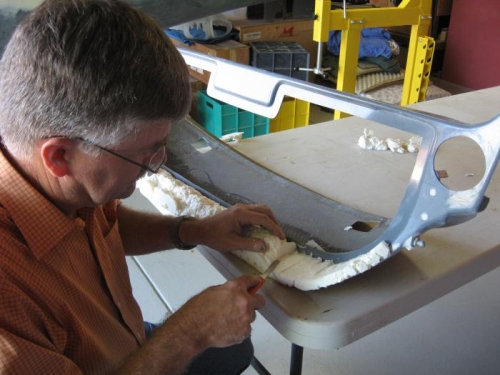 Cutting foam after drying.
