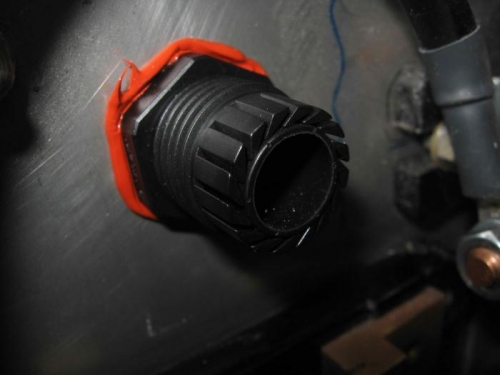 Electric cable gland in place - will tidy off the excess silastic when dry.