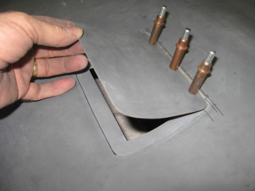 Oil dipstick access cover filled to shape - inc cutout for the hinge.