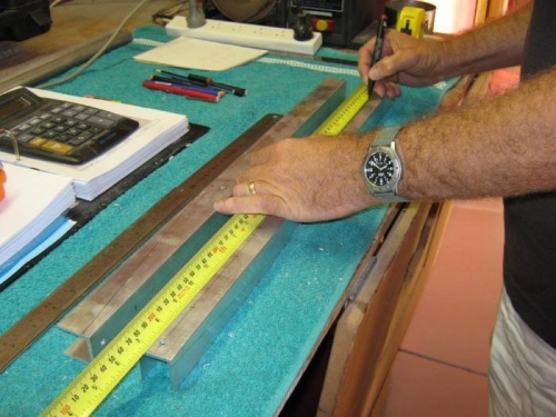 Marking up the rudder pedal supports